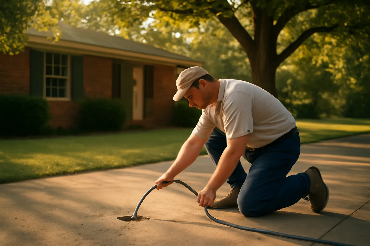 Worker lifting a settled driveway slab in North Little Rock Arkansas