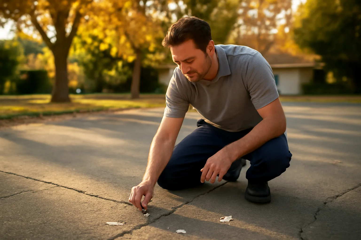 Technician lifting a cracked Sacramento driveway slab with foam